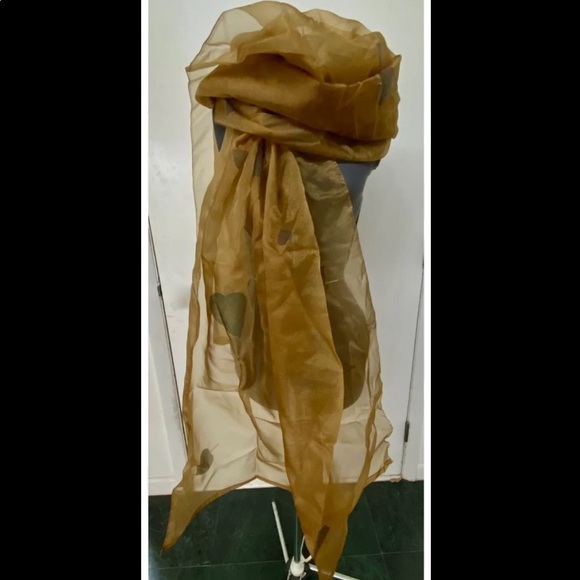 Vtg 1990s SPARKLY GOLD ORGANZA SHEER SCARF WRAP LEAF PRINTS 3m DESIGNER FABRIC - Picture 4 of 7